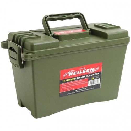 Neilsen 12 Airsoft Lockable Ammo Crate Waterproof Storage Tool Box - Green