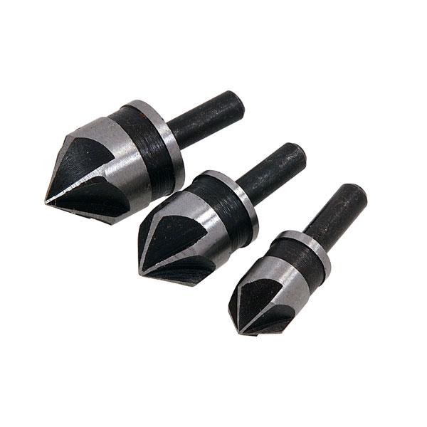 3 Pc Countersink Deburr Drill Bit Set 1/2'' 5/8'' 3/4'' For Steel, Wood & Aluminium