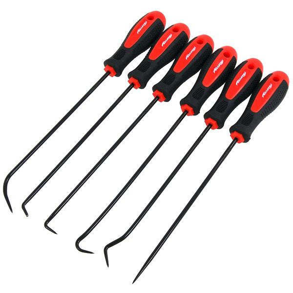 6pc Extra Long Hook & Pick Set Combination Steel Handheld Double Injection Kit