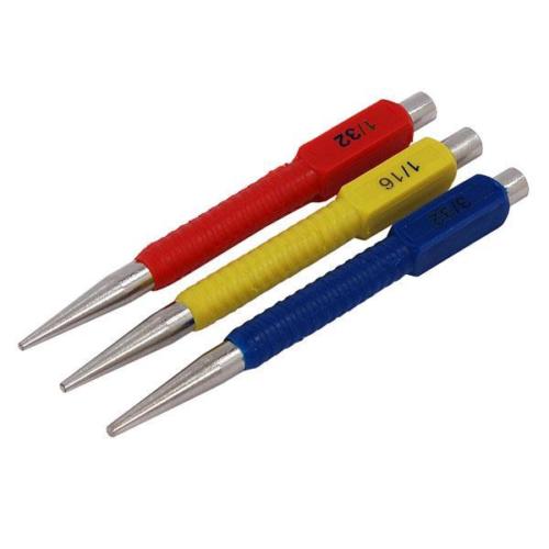 3PC Colour Coded Nail Punch Set - Sizes 1/32'', 1/16'' & 3/32''
