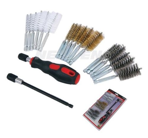 20Pc small Wire Brush Cleaning Set Kit Quick Release Extension Steel Brass Nylon