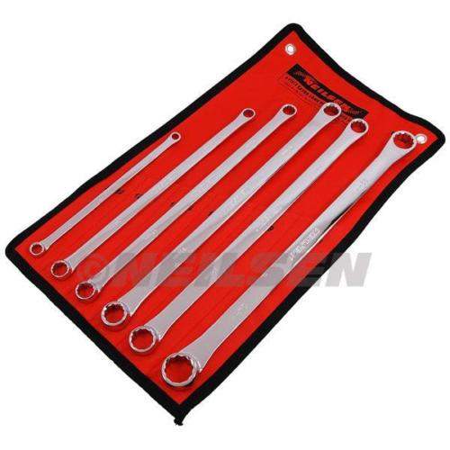 6PC Extra Long Metric Double Ring Aviation Spanner Set 230-430mm Long, 8-24mm