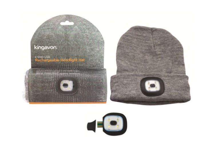 Beanie Hat Built-in LED Headlight Head Light 3 Mode - USB RECHARGEABLE Grey