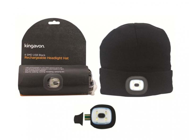 Beanie Hat Built-in LED Headlight Head Light 3 Mode - USB RECHARGEABLE Black