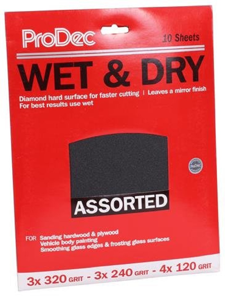 Prodec 10 Sheet Pack Wet & Dry Sand Paper Abrasive Assorted Grit Grade