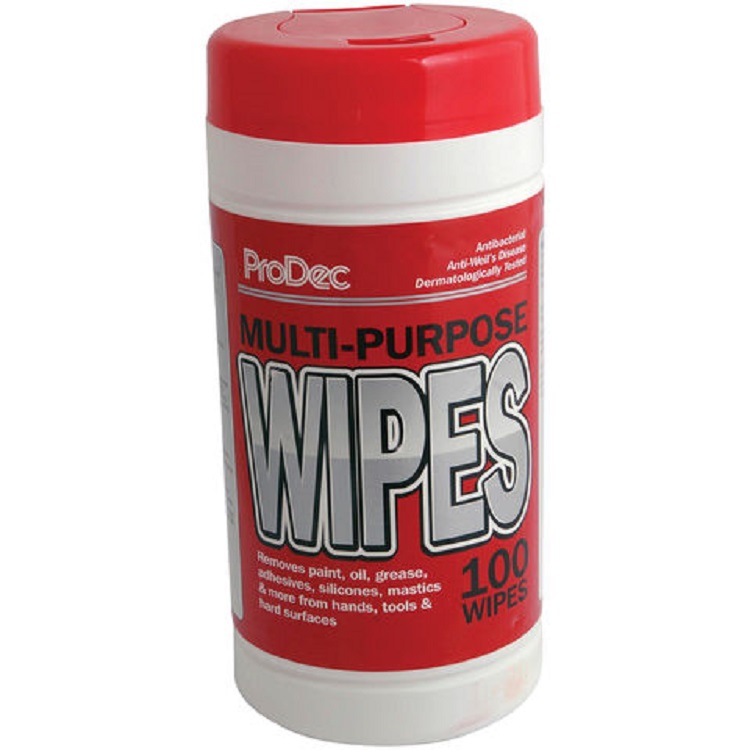 Prodec 100 Multipurpose Antibacterial Cleaning & Decorating Wipes Oil Paint Etc