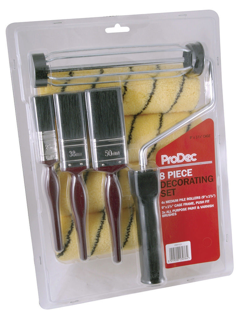 ProDec 8 Piece Roller & Brush Set 9'' Inch Sleeves Paint Roller Frame